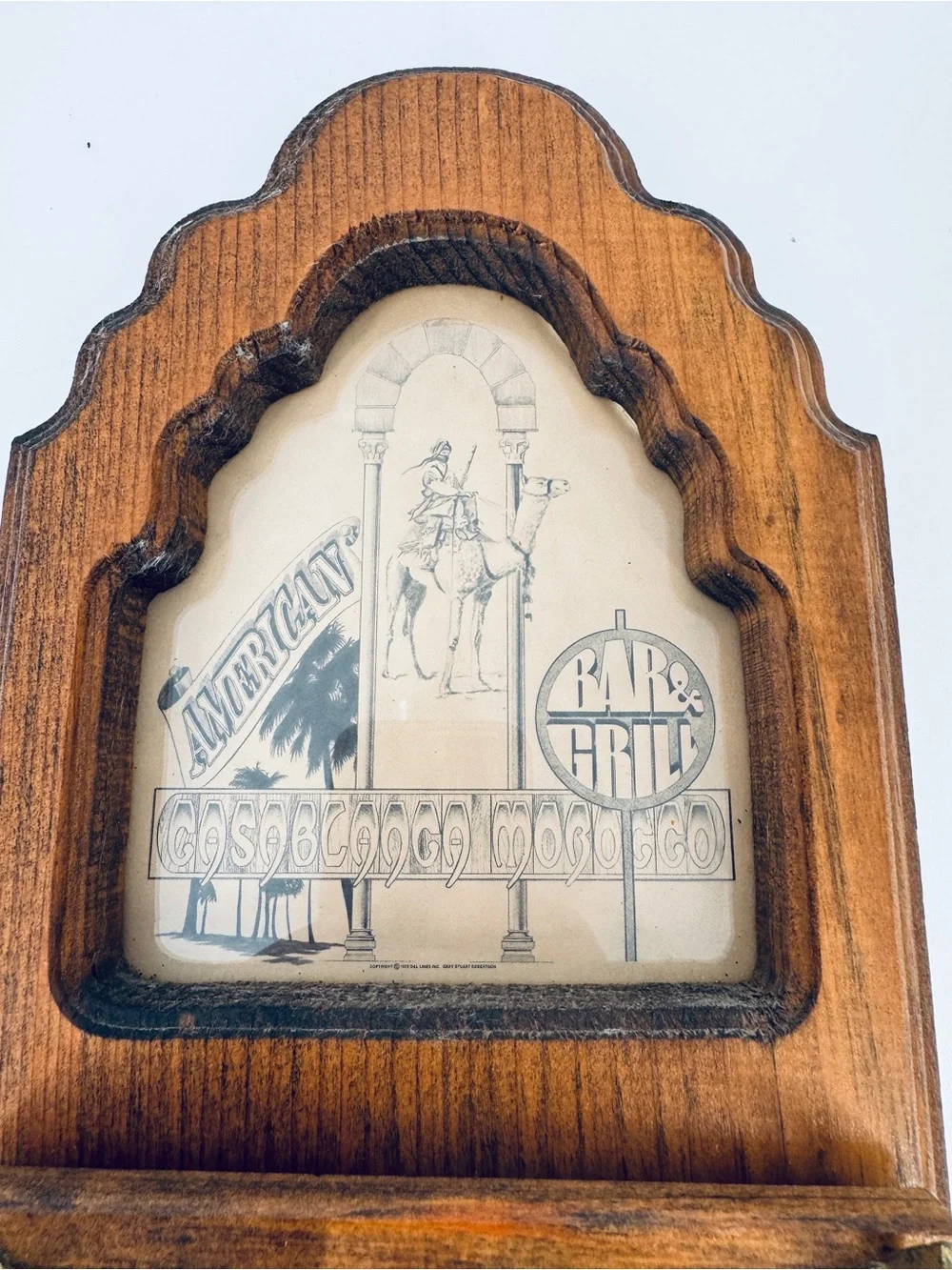 Vintage 1980-81 Wood Sign Wall Art American Bar & Grill Casablanca, Morocco